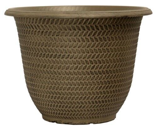 Set of 2 Round Plastic 30cm Brown Taupe Effect Garden Plant Pot Parker Planter