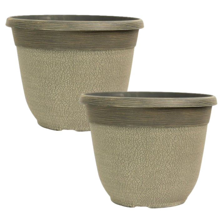 Planters Concrete Grey Plant Pots Garden Outdoor 11L Crackle Patio 2 Pcs 30cm