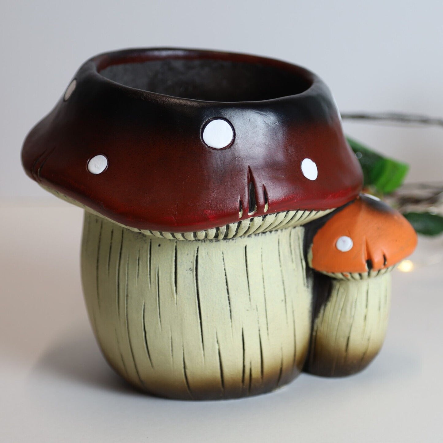 18cm Cement Brown Toadstool Mushroom Shape Plant Pot Indoor Outdoor Decor