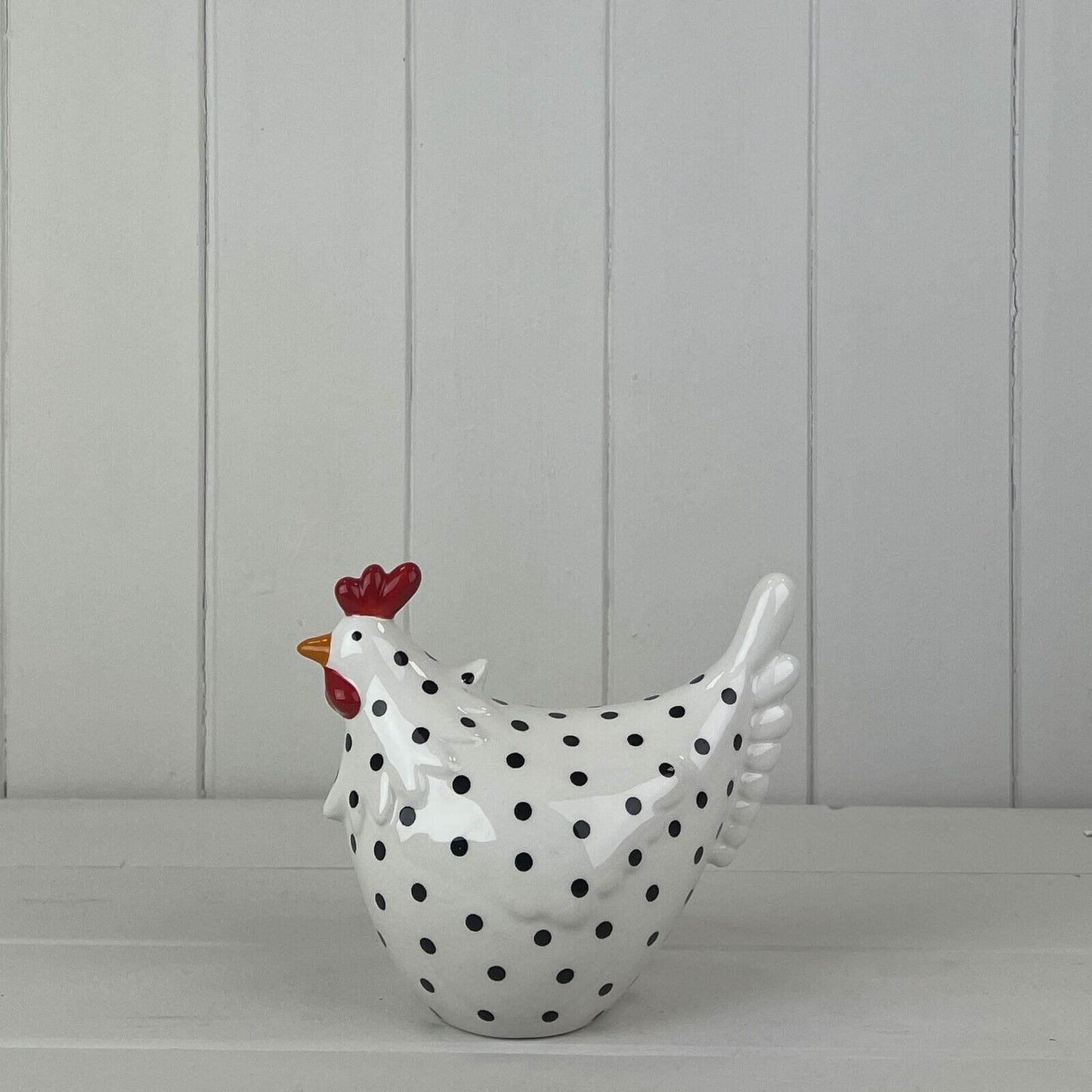 Black Ceramic Speckled Chicken Polka Dot Hen Shelf Sitter Ornament Home Figurine