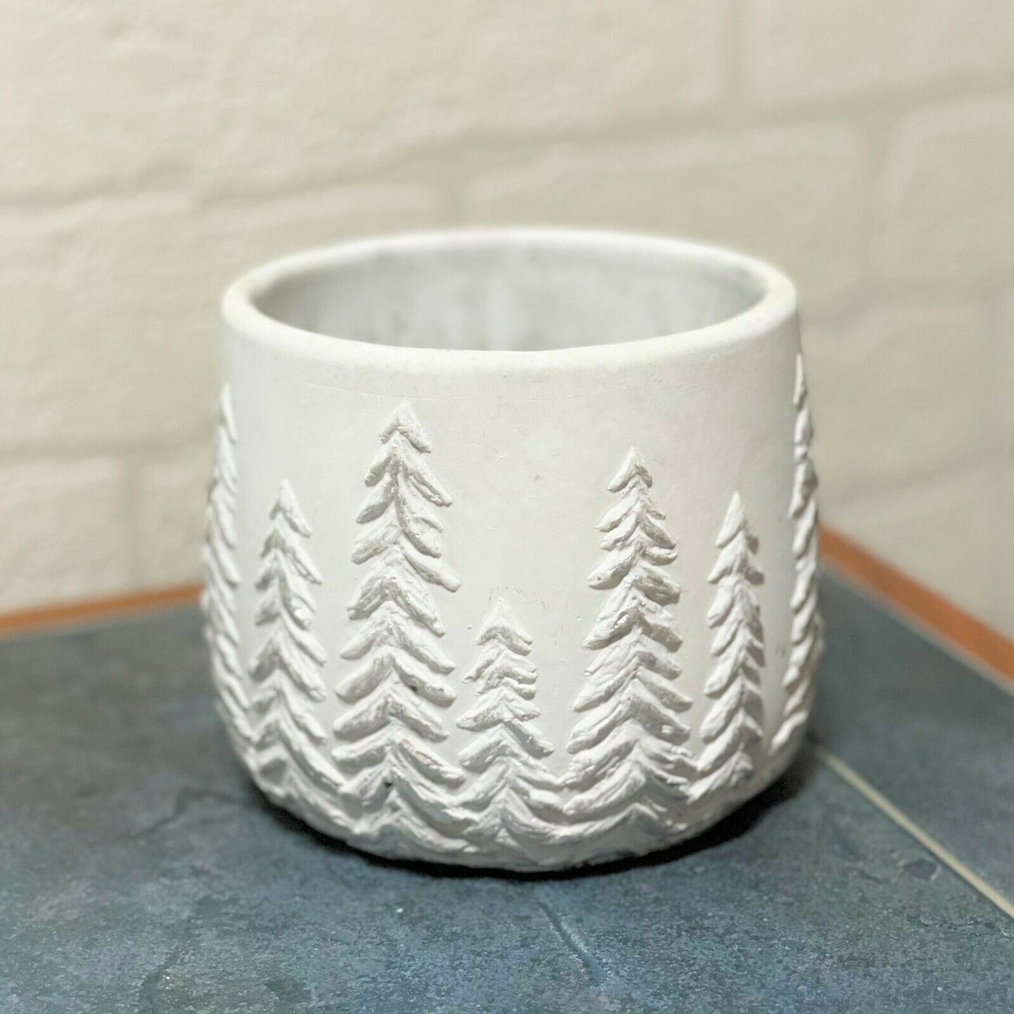 12cm Planter Christmas Stone Embossed Tree Concrete Herb Plant Pot Cover Planter