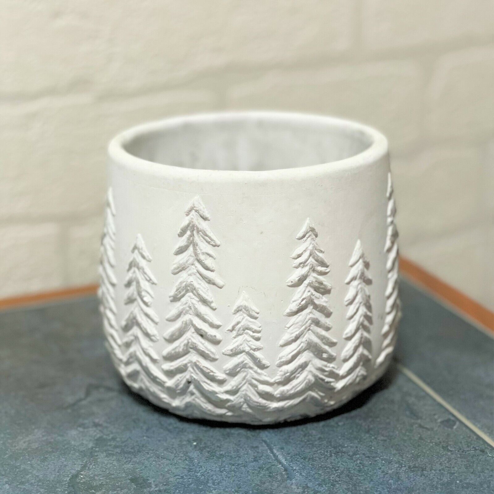 12cm Planter Christmas Stone Embossed Tree Concrete Herb Plant Pot Cover Planter