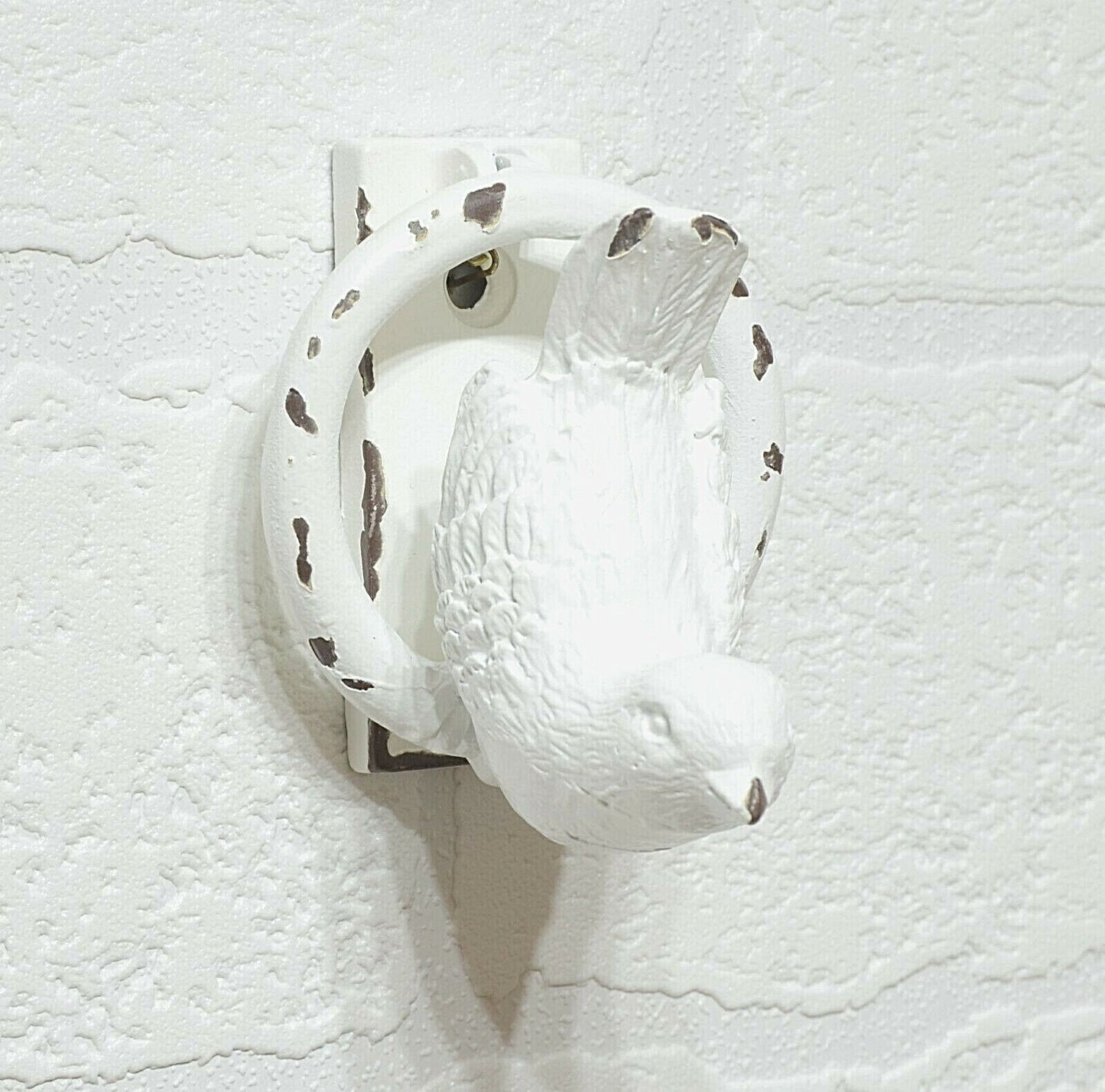 Small Bird Front Door Knocker Ivory Cast Iron Vintage Country Shabby Boho Style