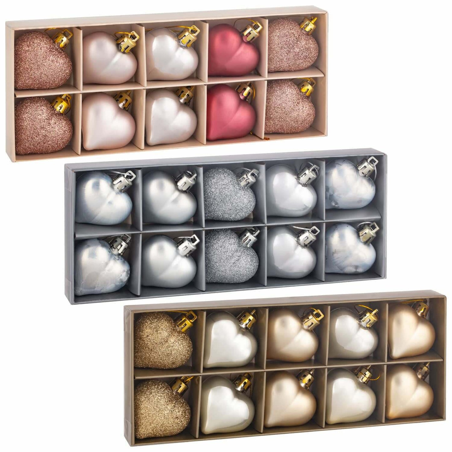 10 Heart Shaped Bauble Hearts Christmas Ornament Hanging Tree Decorations