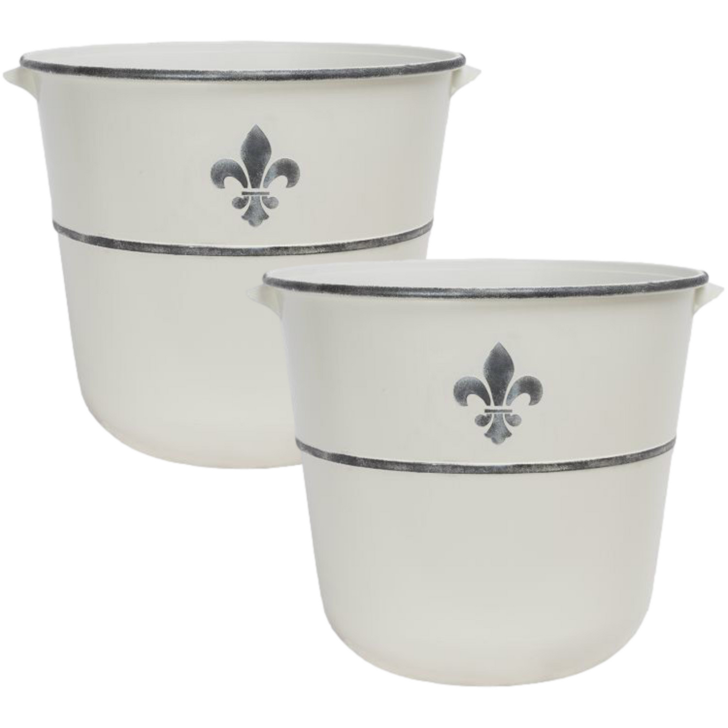 2Pc Milk Barrel Planter 30cm Brushed Pewter Ivory Plant Pot Indoor Garden Decor