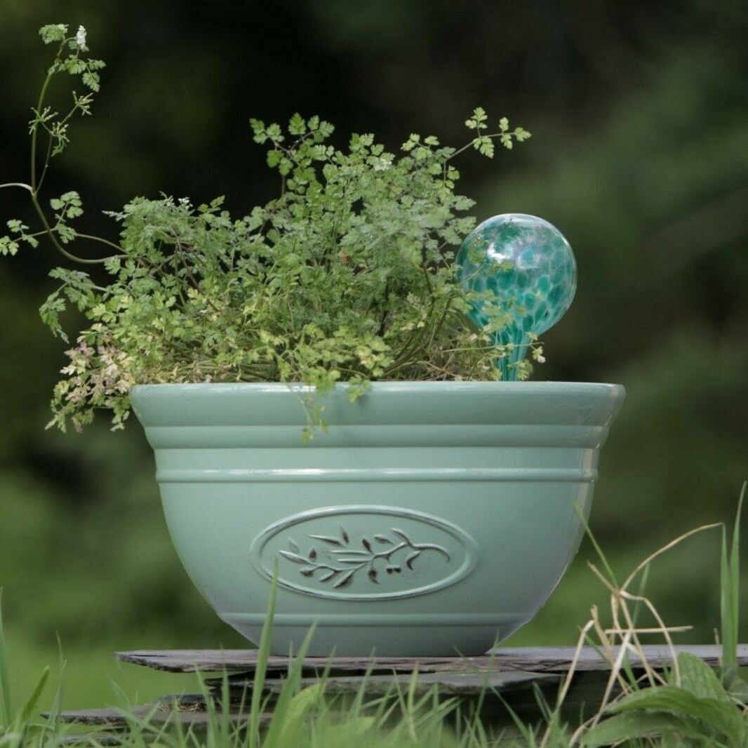 30cm Set of 2 Olive Green Plant Pot Bowl Heavy Plastic Planter Bowl Trough Pots