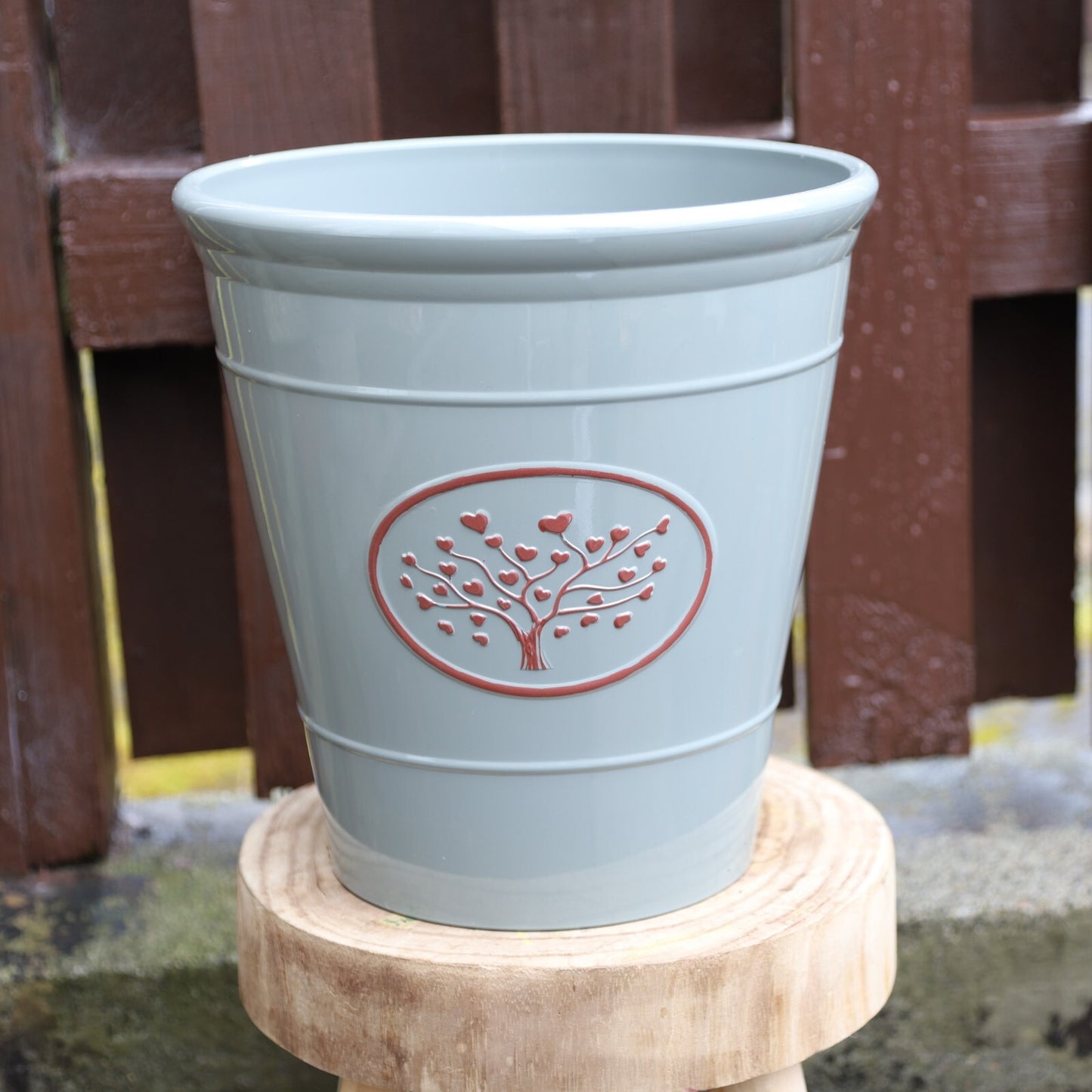 2Pc Plastic Olive Grey Planter 30cm Round Outdoor 14L Gloss Garden Plant Pot