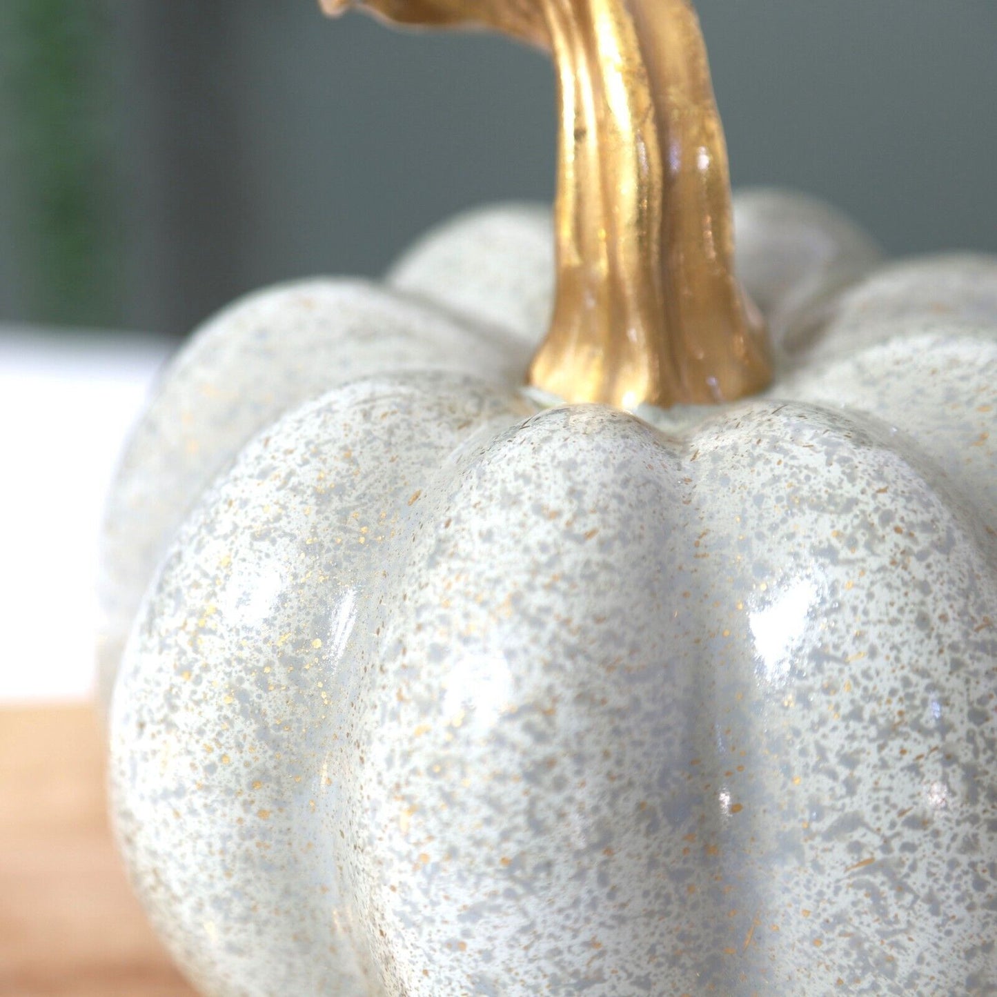 15cm Autumnal Pumpkin Mustard Halloween Gold Stem Harvest Ceramic Ornament