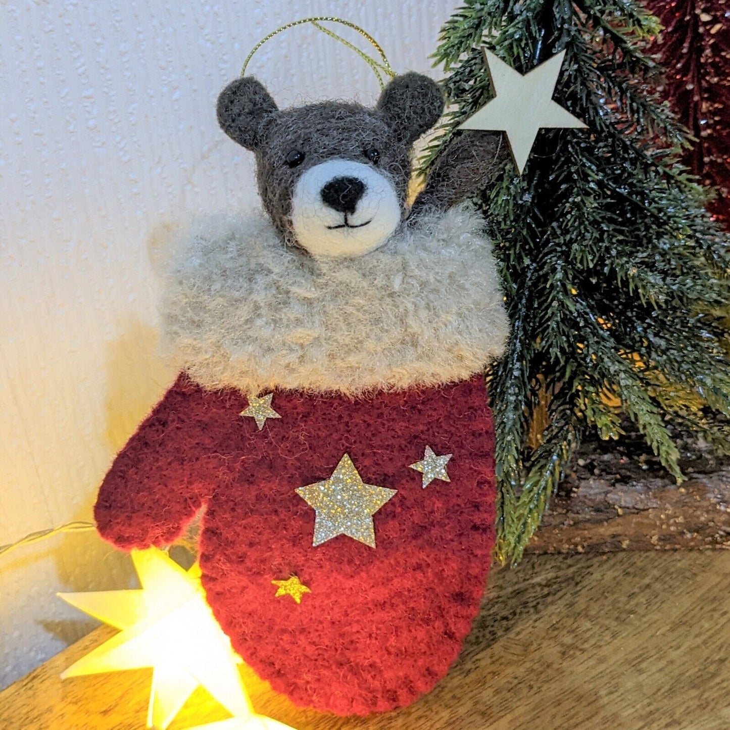 14 Felt Bear With Scarf & Star Mitten Christmas Xmas Tree Hanging Bauble Decor