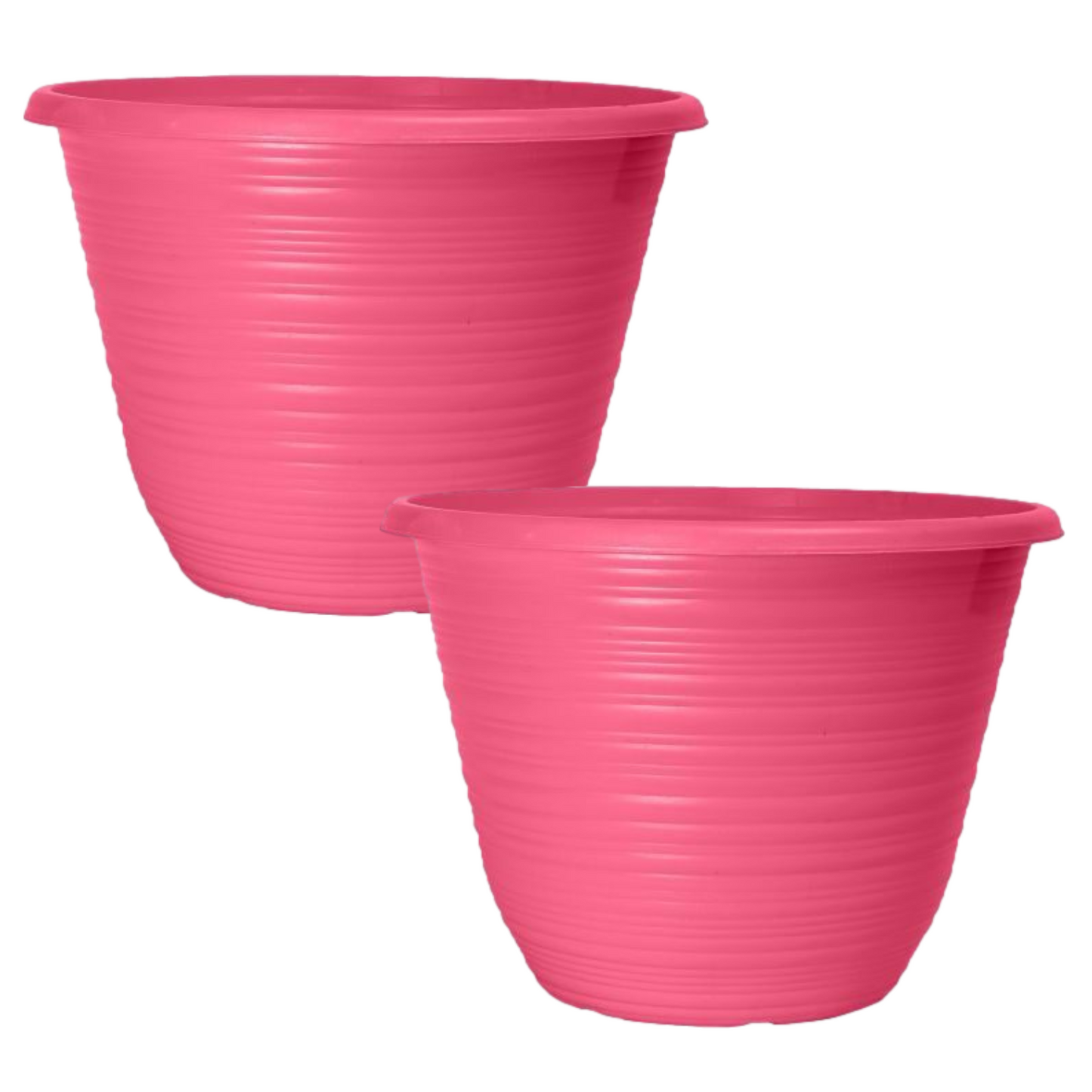 Set of 2 Bright Pink Plastic Plant Pot 25cm Round Tub 5.7L Garden Planter