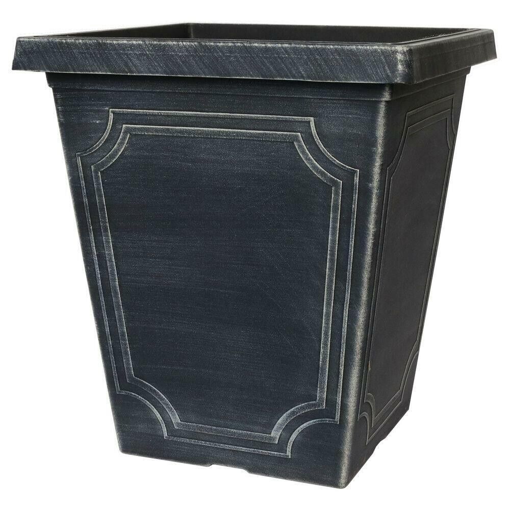 2 x 36cm Square Rustic Chalk Large Plant Pot 31L Outdoor Garden Plastic Planter