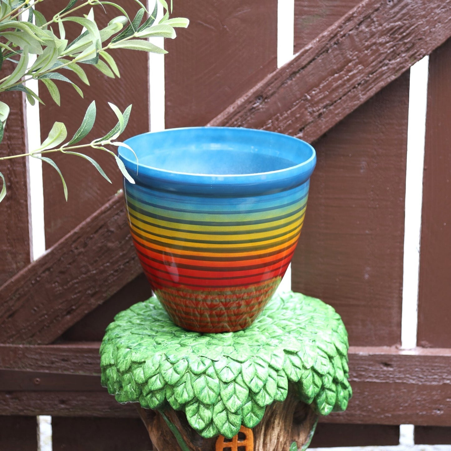 2Pc Round Plastic Rainbow Plant Pot 38cm Outdoor 25.L Home Garden Planter Cover