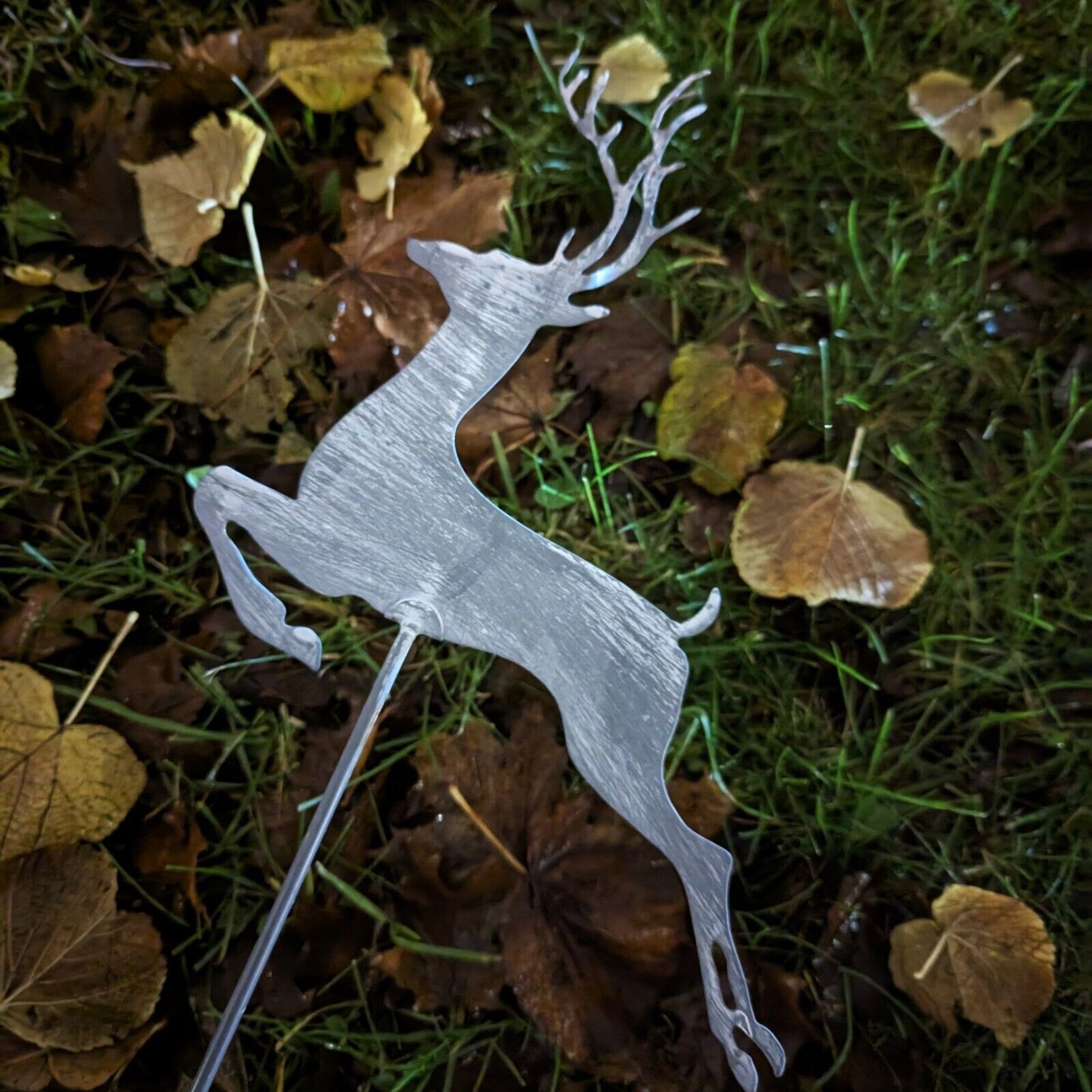 Rustic Grey Reindeer Metal Art Garden Stake Christmas Decor Outdoor Ornament