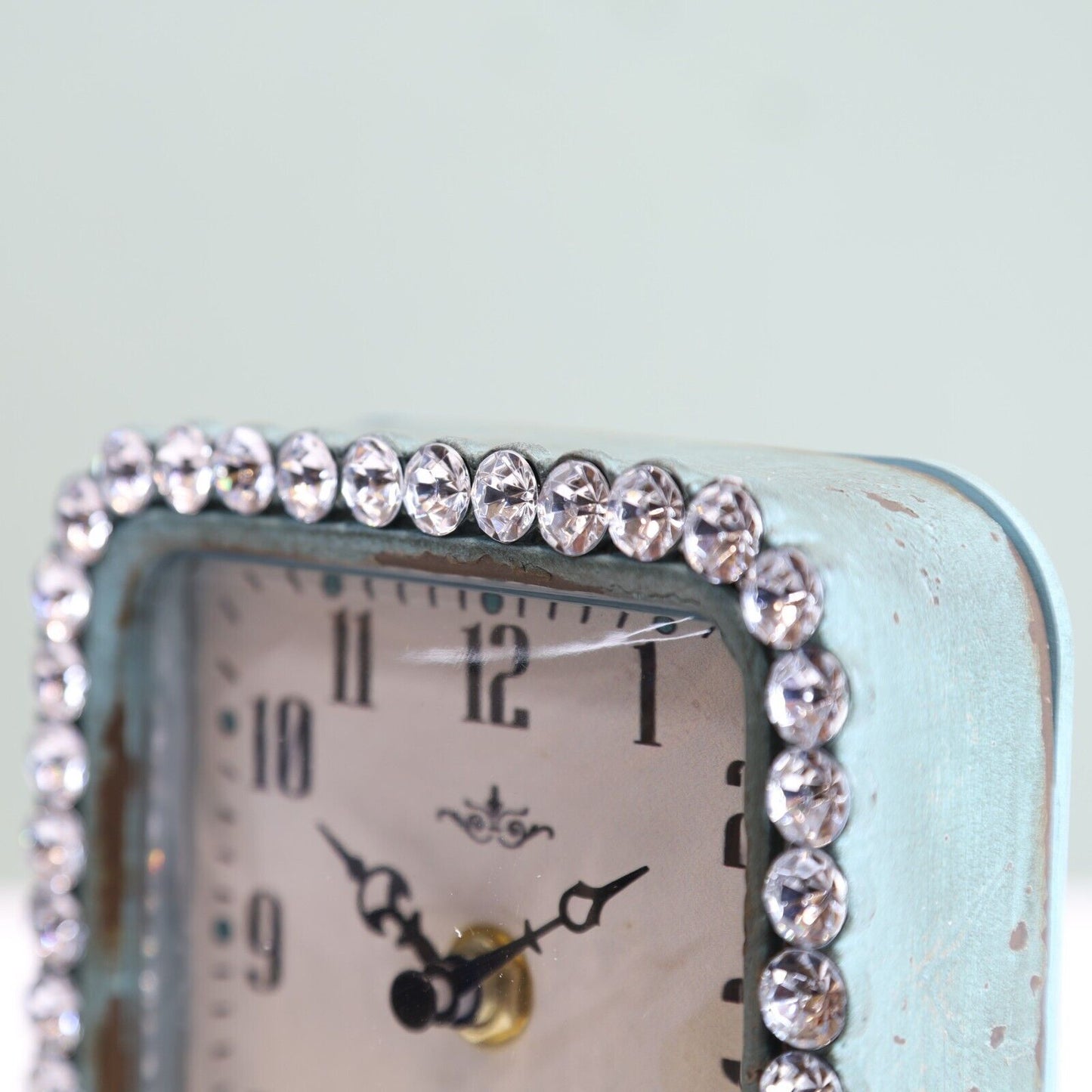 Green Verdigris Table Mantle Clock Feminine Women Gift Home Table Decor Diamante