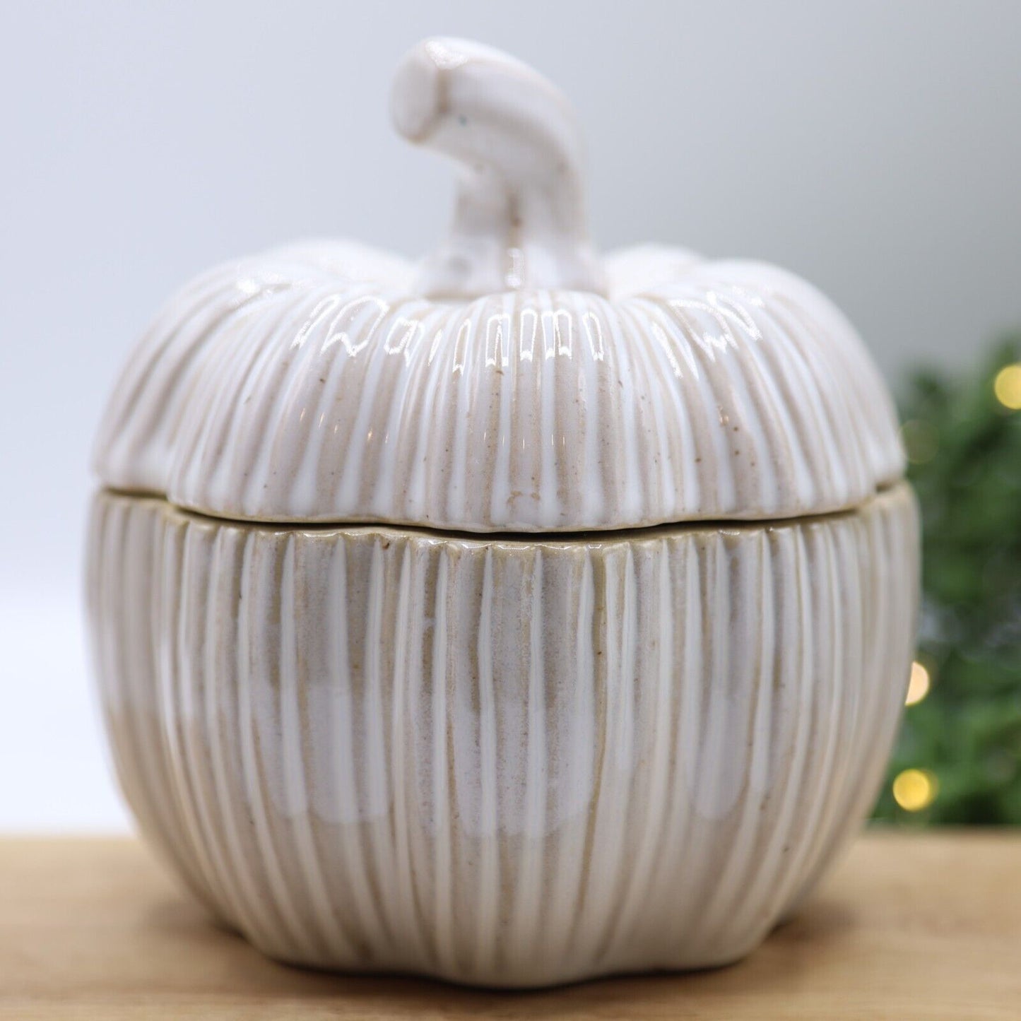 Beige Ceramic Pumpkin Pot with Lid Storage Halloween Gift Festive Decor 12.5cm