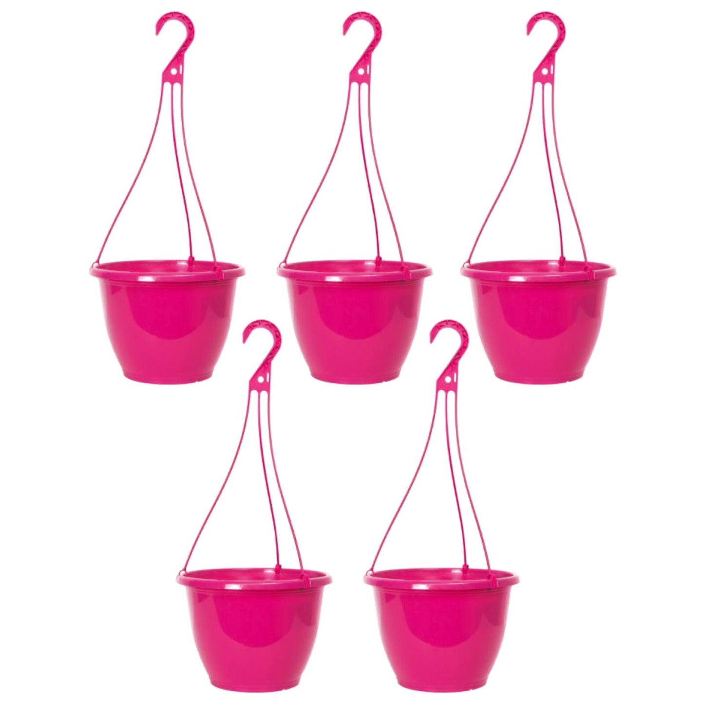 Round Plastic Pink Hanging Basket 26cm Glossy Plant Pot 5L Garden Hook Planter