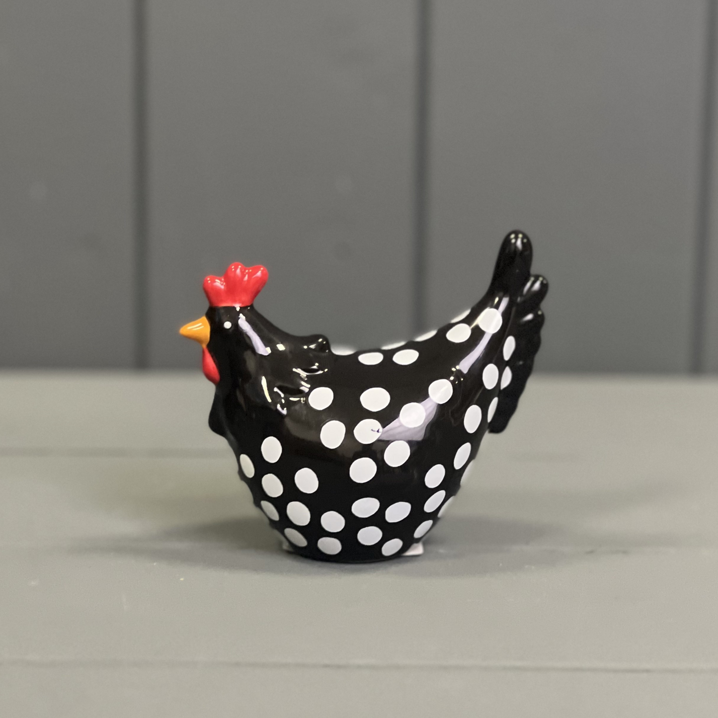 Medium Black Speckled Chicken Polka Dot Hen Shelf Sitter Ornament Home Figurine