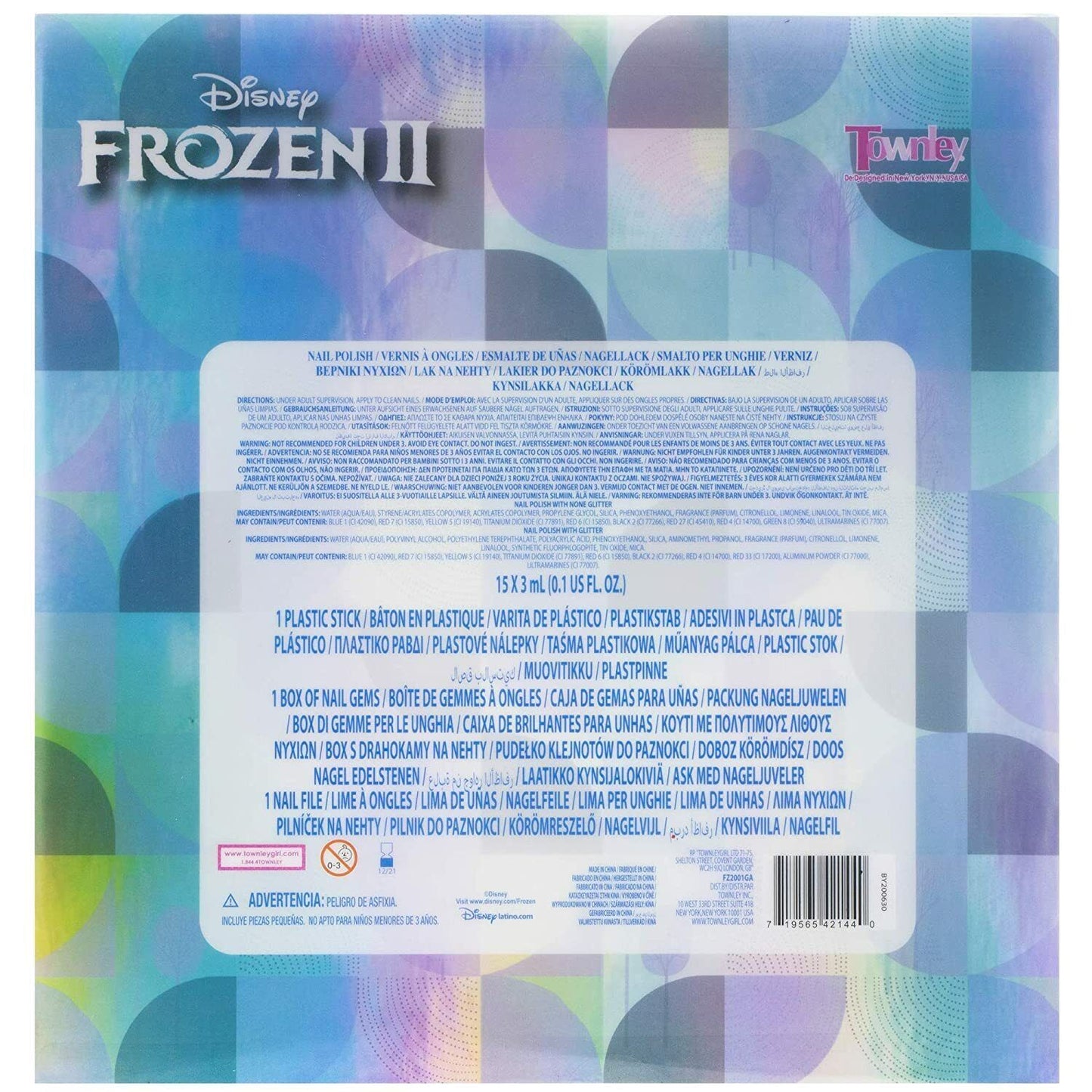 18 Pcs Frozen 2 Townley Girl Non Toxic Peel Off Glittery Nail Polish Gems Set