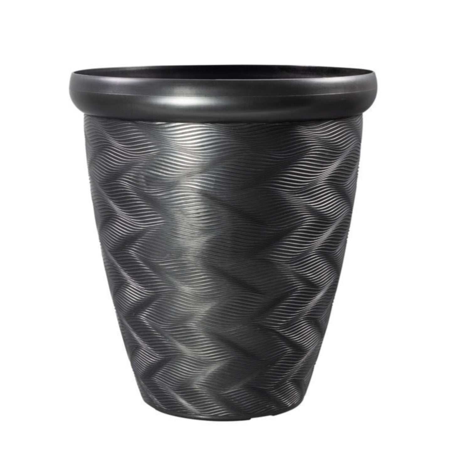Round Black Plant Pot 33cm Outdoor 14.5L Tall Gloss Woven Garden Patio Planter
