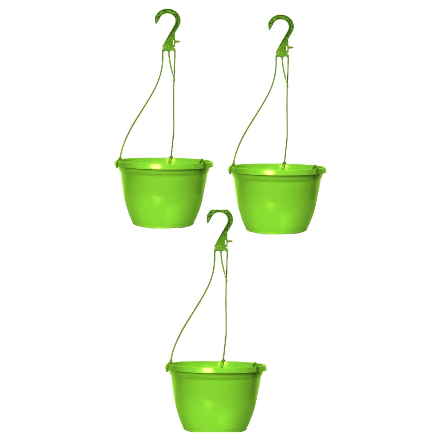Round Plastic Green Hanging Basket 26cm Glossy Plant Pot 5L Garden Hook Planter