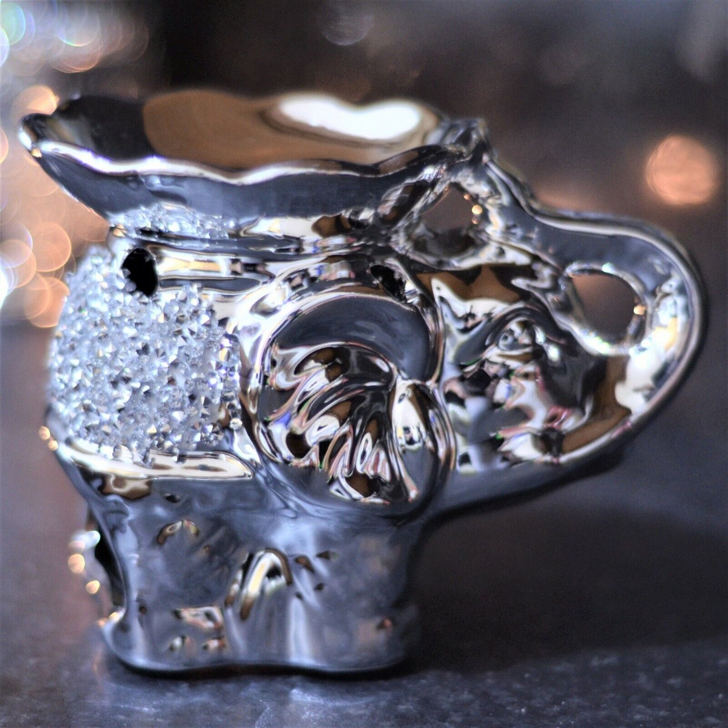 Silver Diamante Elephant Wax Melt Oil Burner Tea Light Candle Holder Home Decor