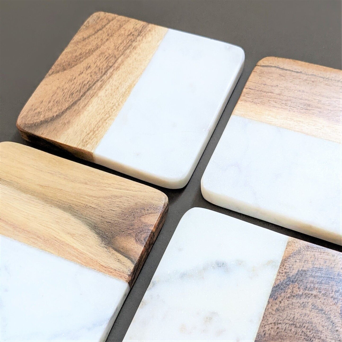Set of 4 Two Tone Marble Coasters Cups Mug Mats Dinnerware Worktop Saver Mat