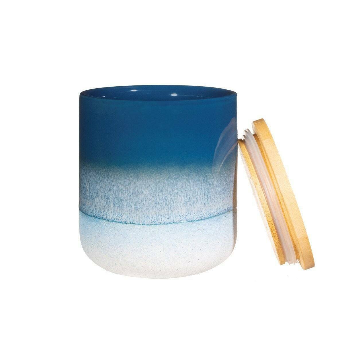 Ceramic Tea Coffee Sugar Biscuits Cookies Canister Storage Jars With Wooden Lids