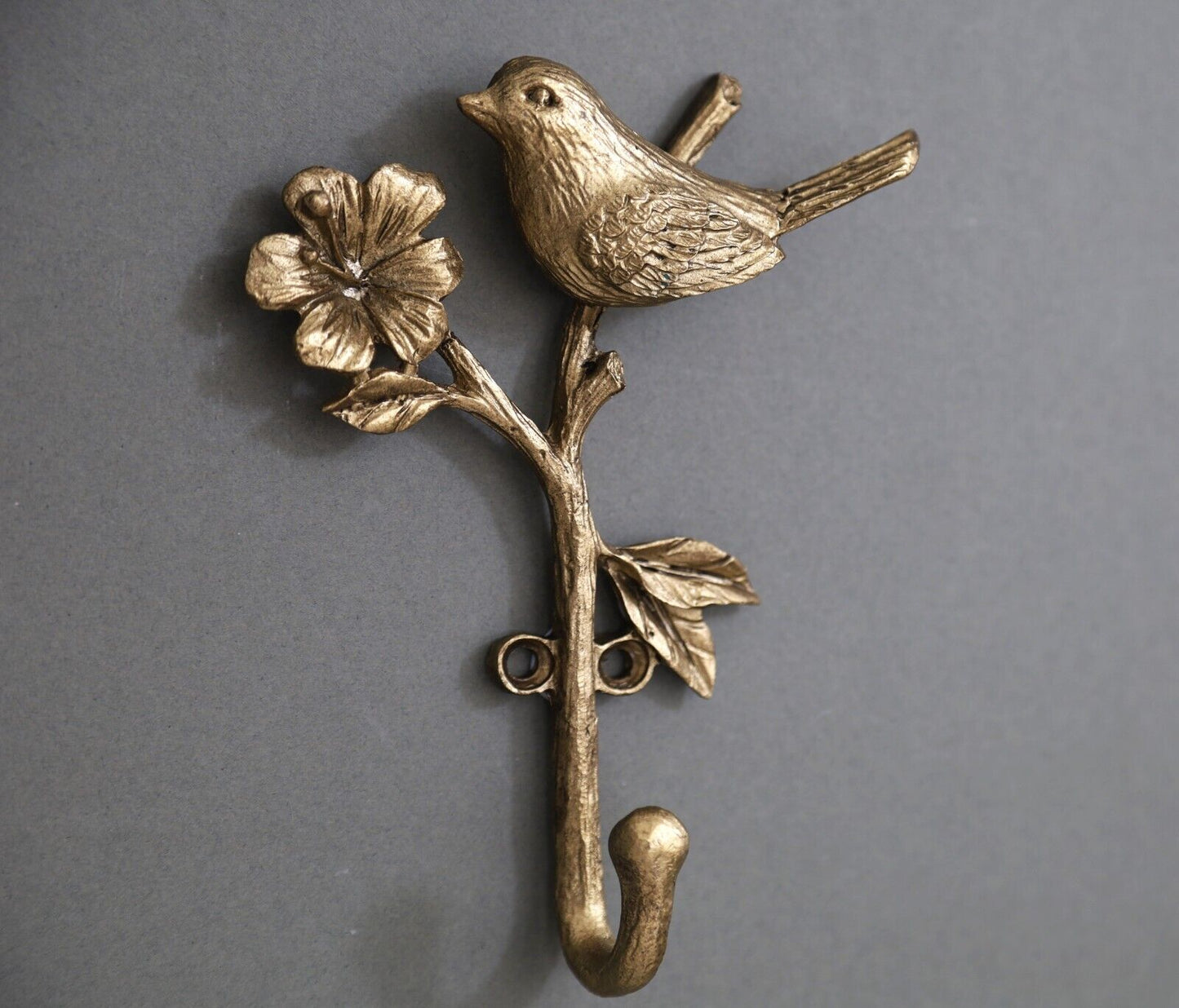 Metal Gold Wall Bird on Branch Single Hook Coat Key Hanger Rack Wall Mounted