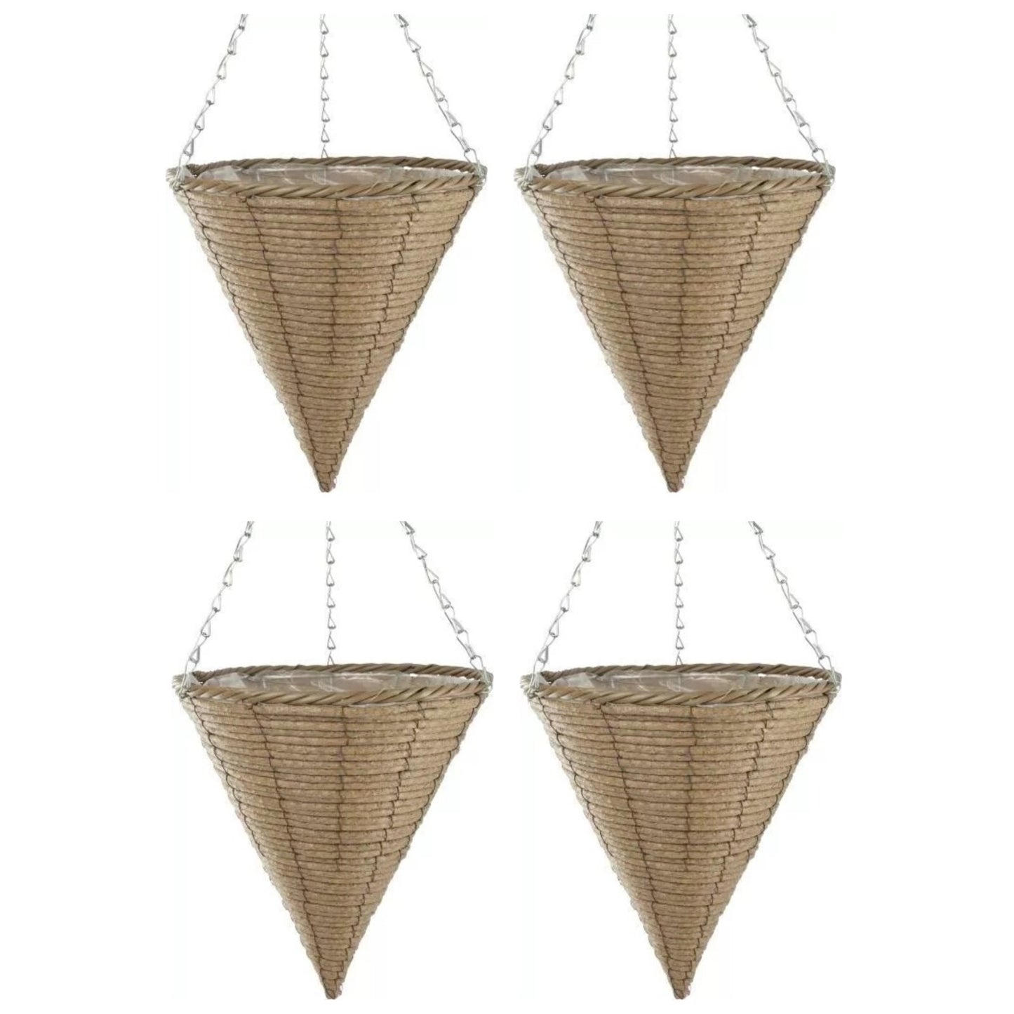 4Pc Willow Basket Planter30cm Natural Brown Rope Style Hanging Lined Rattan