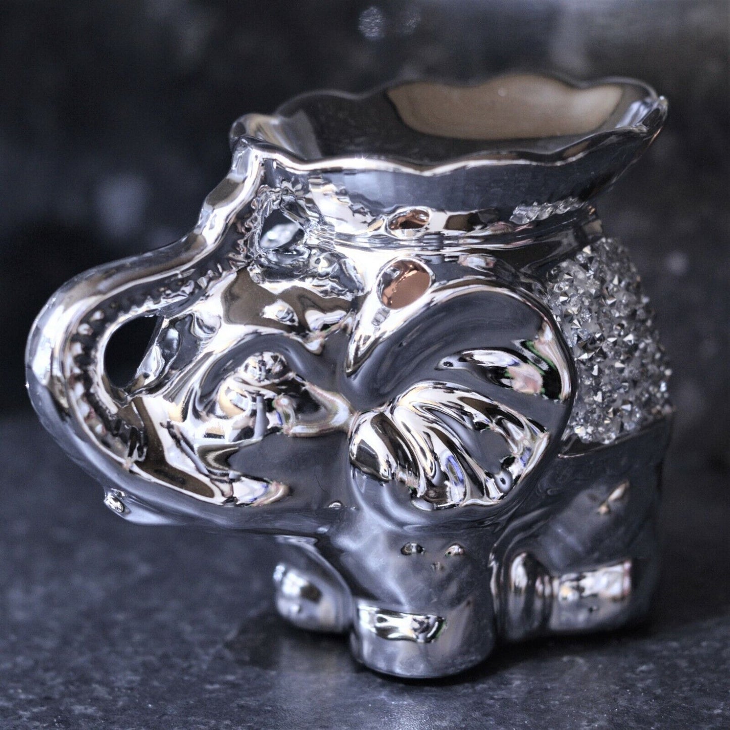 Silver Diamante Elephant Wax Melt Oil Burner Tea Light Candle Holder Home Decor