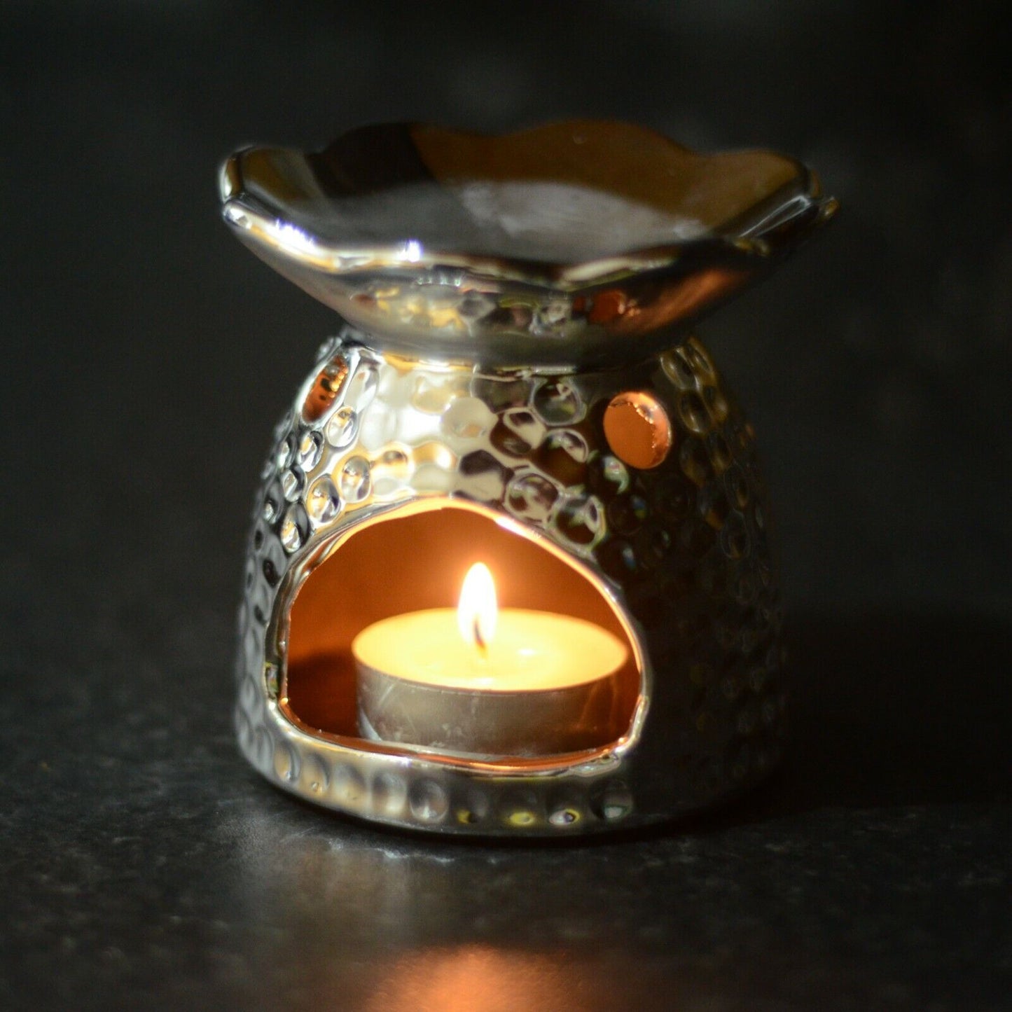 Small Silver Diamante Wax Melt Oil Burner Tea Light Candle Holder Home Decor