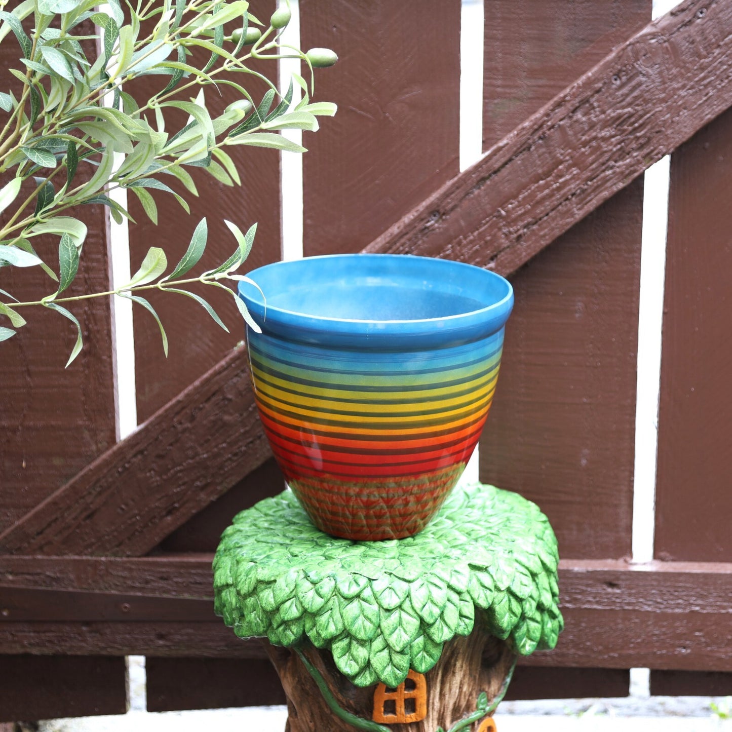 2Pc Round Plastic Rainbow Plant Pot 23cm Outdoor 5.5L Home Garden Planter Cover