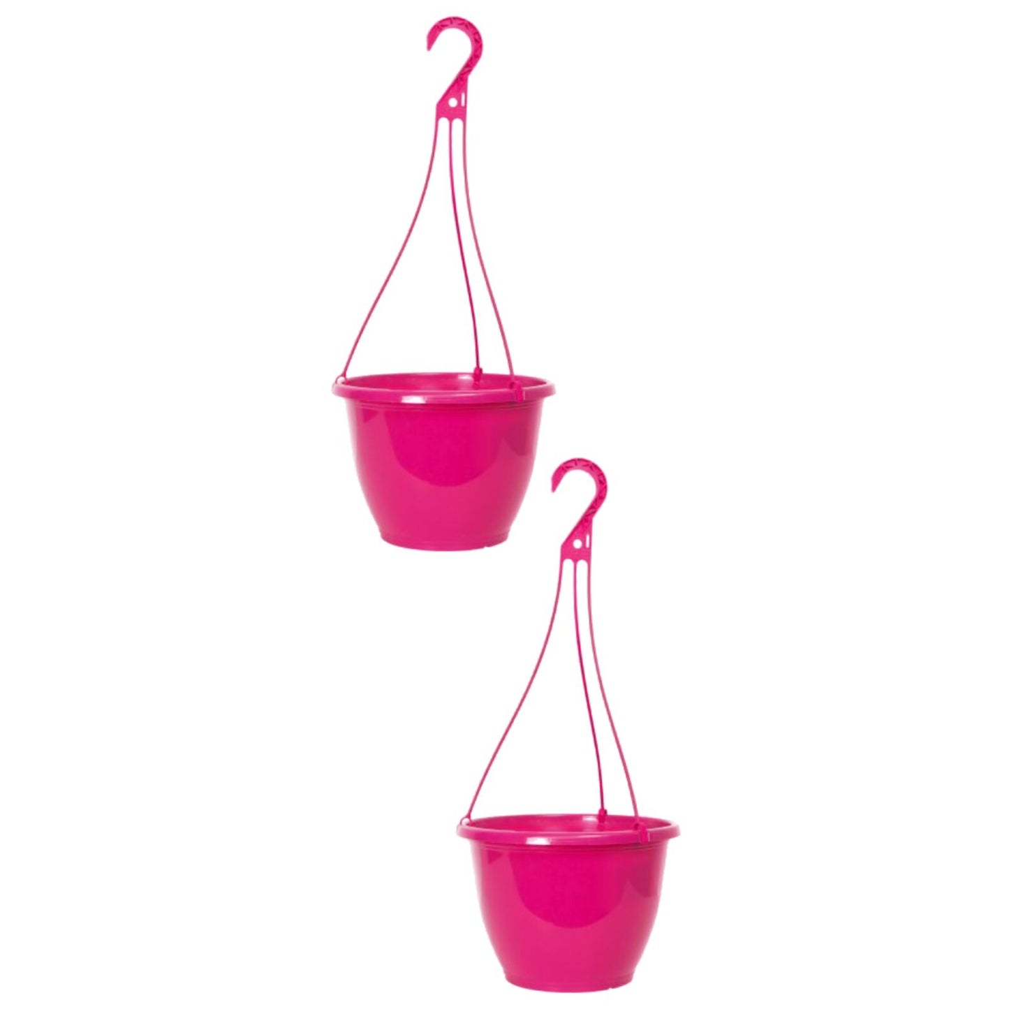 Round Plastic Pink Hanging Basket 26cm Glossy Plant Pot 5L Garden Hook Planter
