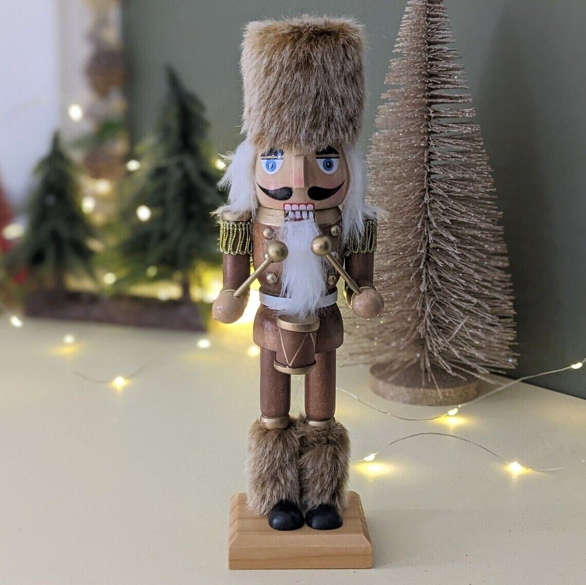 25cm Christmas Nutcracker Soldier Brown Wooden Xmas Ornament Decor Drummer