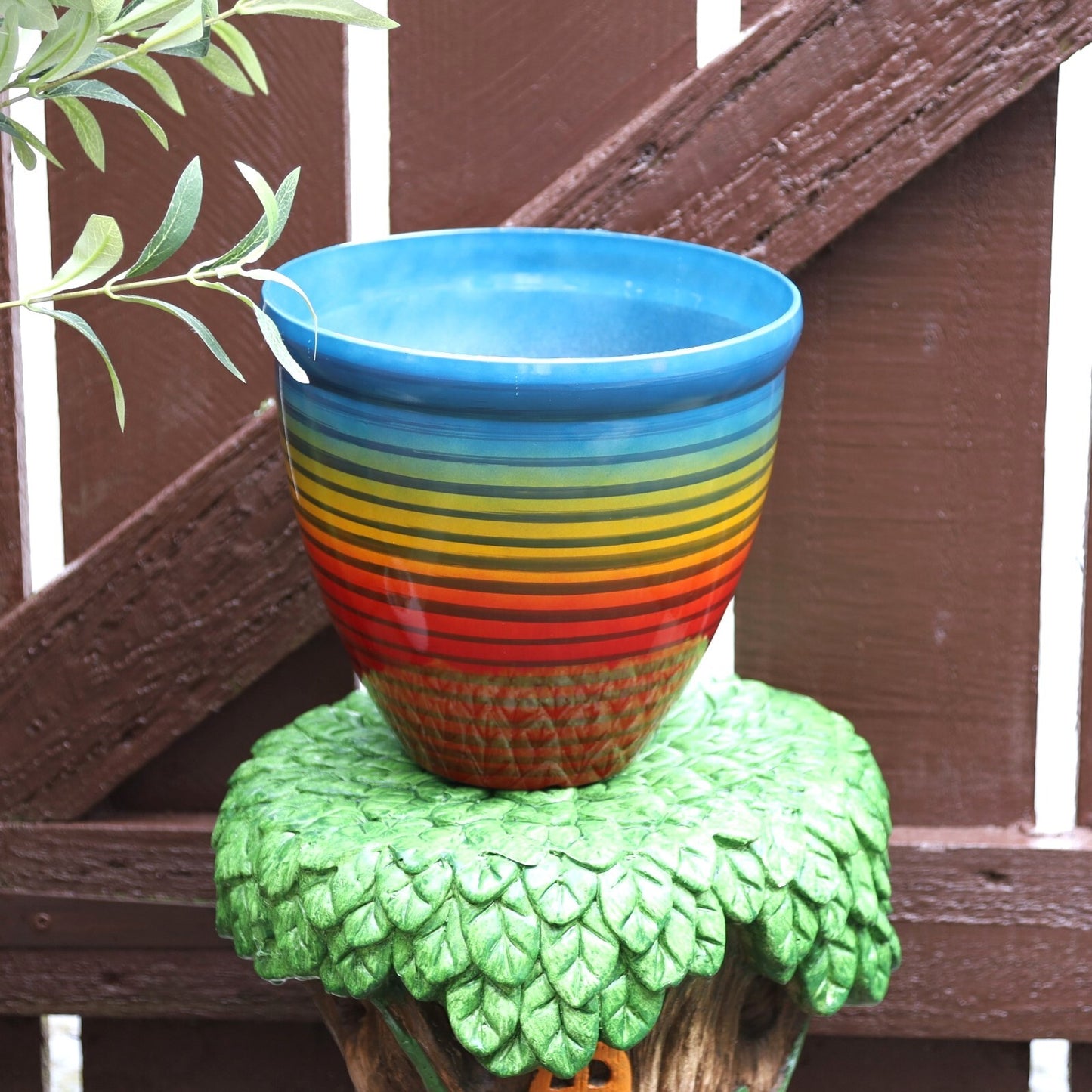 Round Plastic Rainbow Plant Pot 38cm Outdoor 25.5L Flower Garden Planter Cover