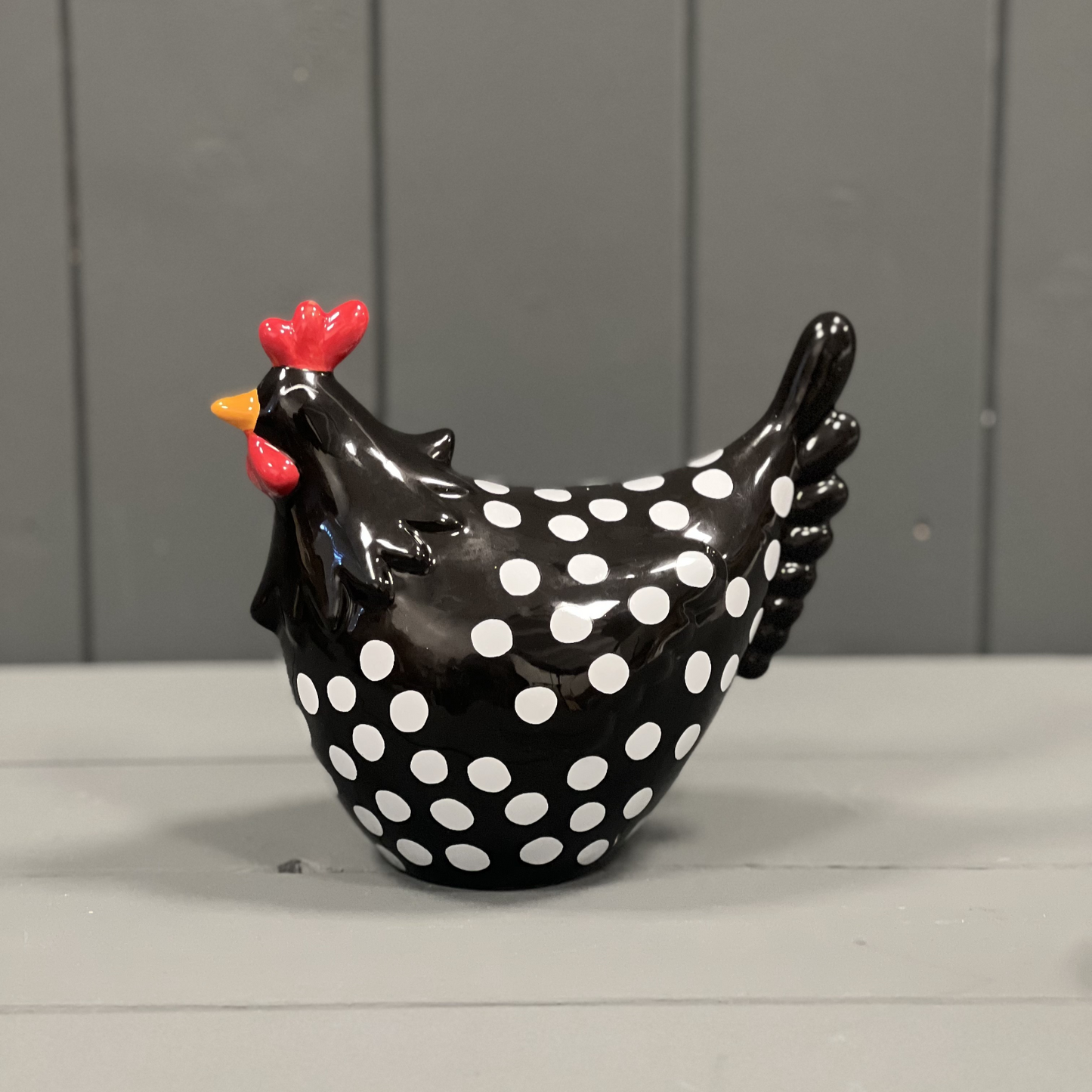 Large Black Speckled Chicken Polka Dot Hen Shelf Sitter Ornament Home Figurine