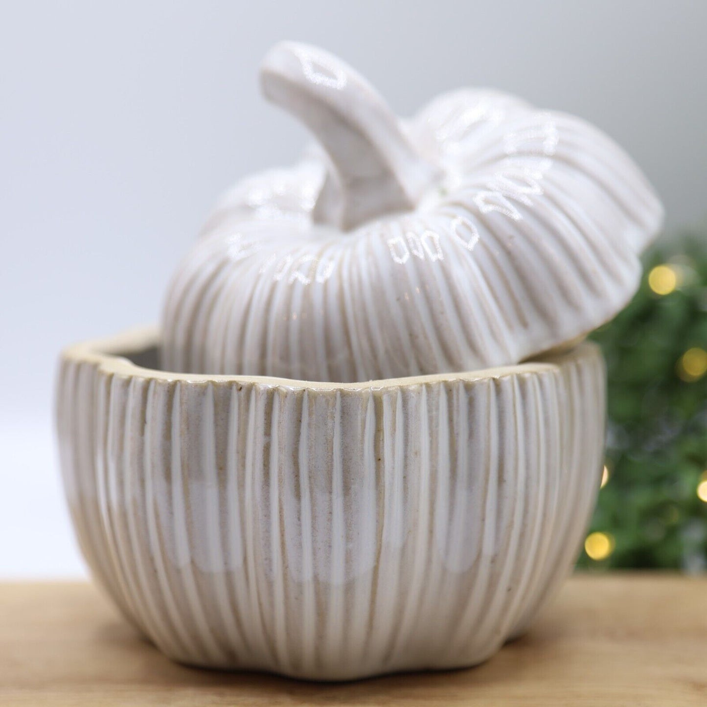 Beige Ceramic Pumpkin Pot with Lid Storage Halloween Gift Festive Decor 12.5cm