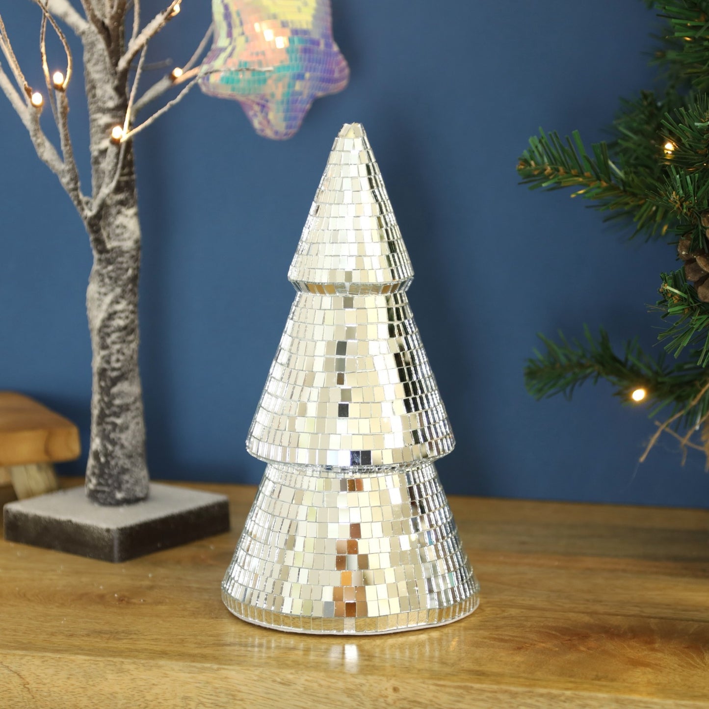 Christmas Disco Mirror Tree Ornament Home Party Tabletop Xmas Festive Decoration