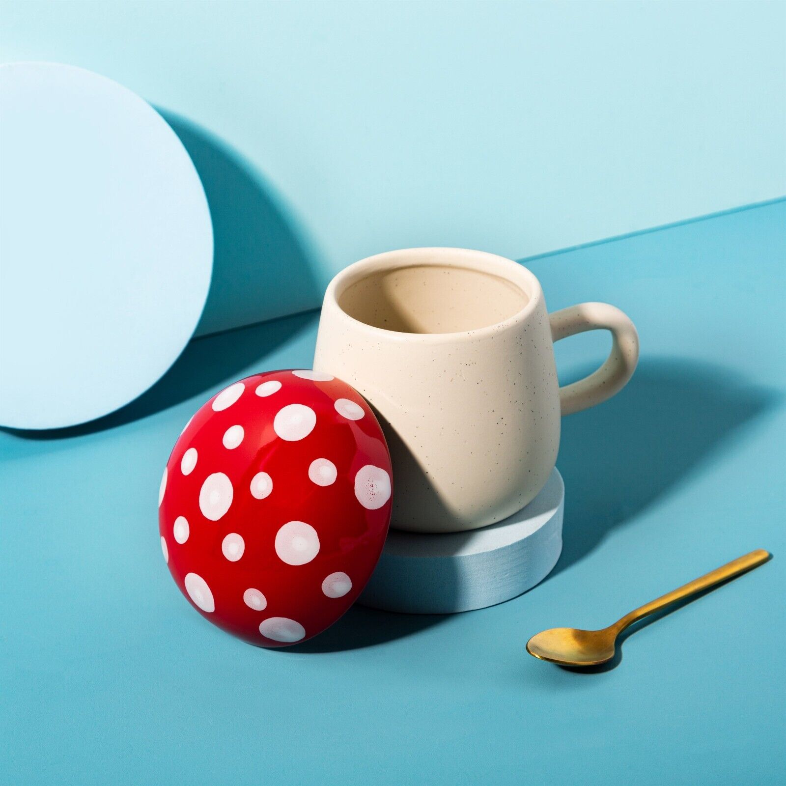 Ceramic Red Mushroom Mug with Lid Tea Coffee Cup Home Office Gift With Cover Lid