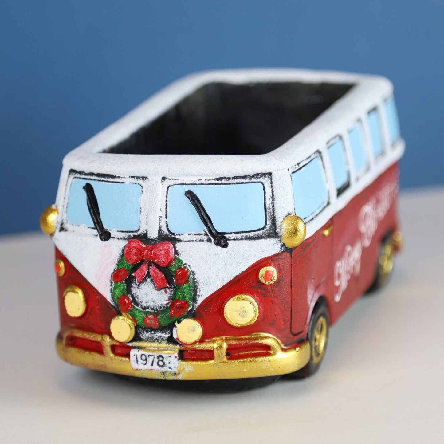 Christmas Red Campervan Planter Garden Plant Flower Retro Pot 11cm Cement Trough