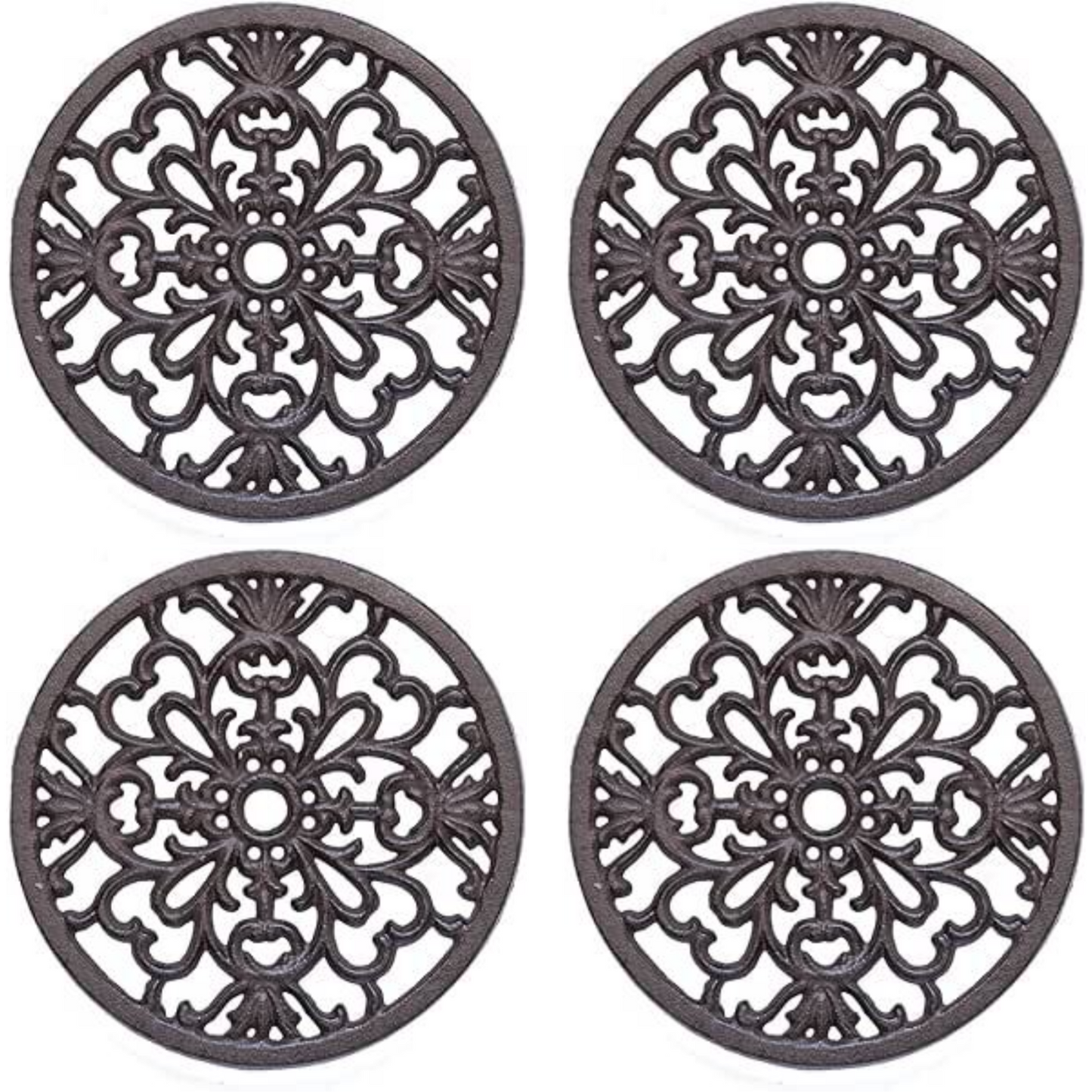 4Pc Round Trivet Tea Pot Pan Stand Dining Kitchen Worktop Protection Cast Iron