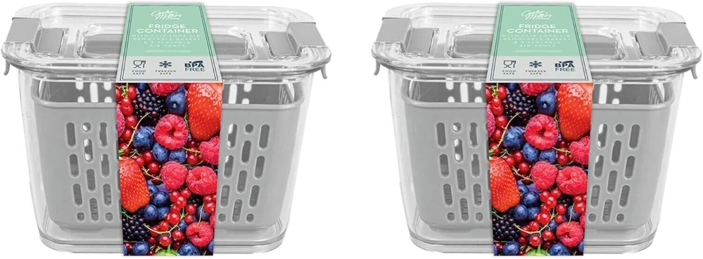 2Pc Fridge Container with Removeable Basket Fruit Vegetable Storage BPA Free