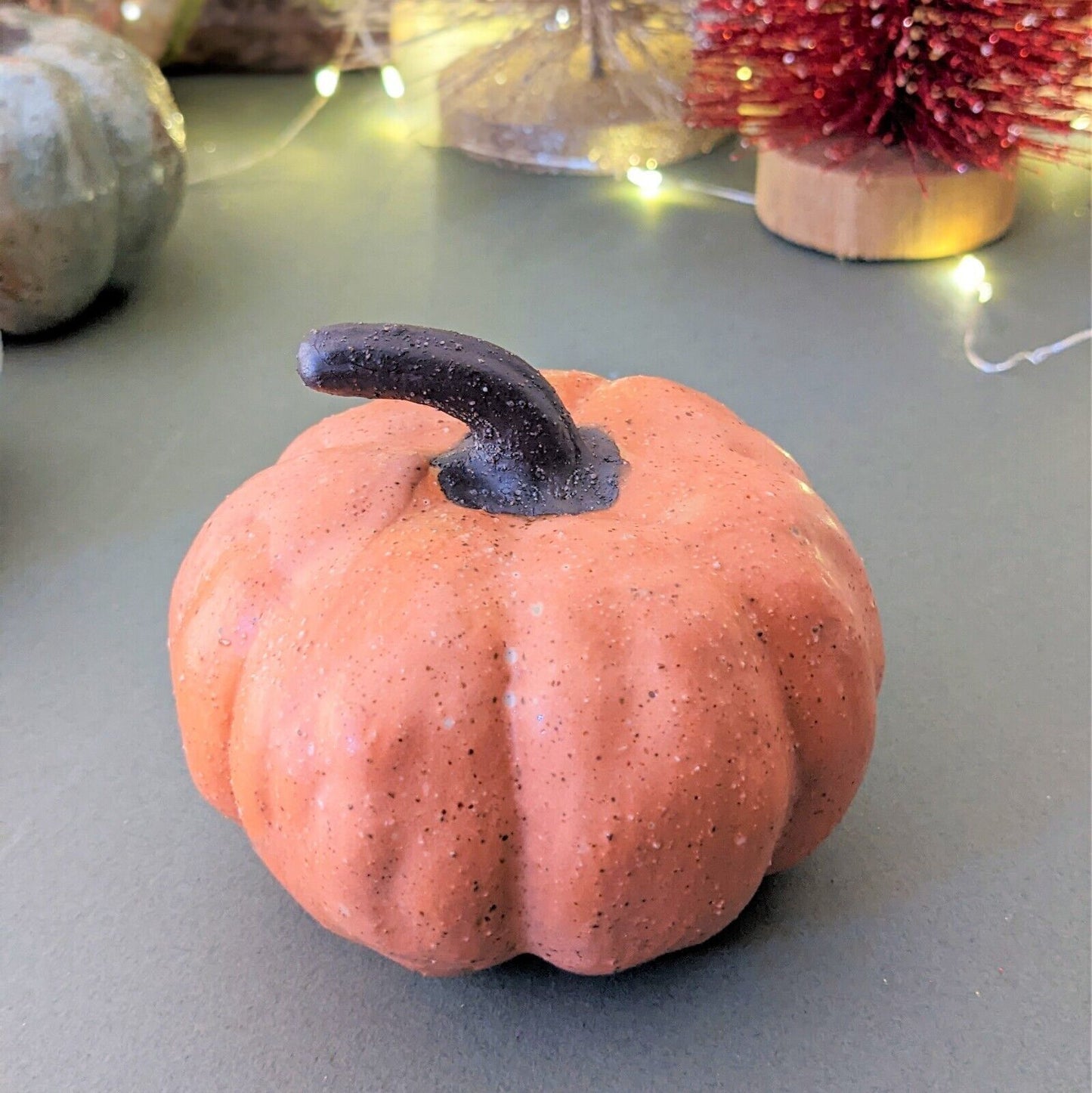 8cm Autumn Harvest Halloween Decor Pumpkin Rustic Ceramic Gold Stem Ornament