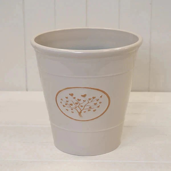Round Plastic Grey Plant Pot 30cm Home Garden 14L Glossy Love Heart Planter Pot
