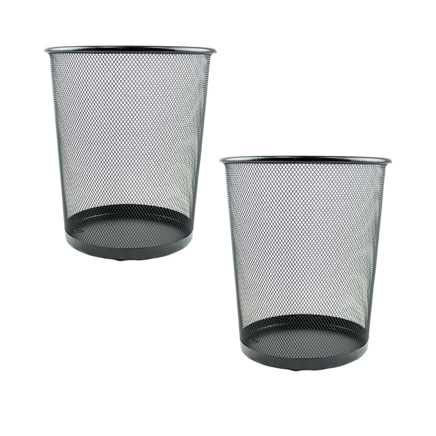 2PC Metal Mesh Black Wire Waste Paper Bin Home Office Bedroom Lightweight Sturdy
