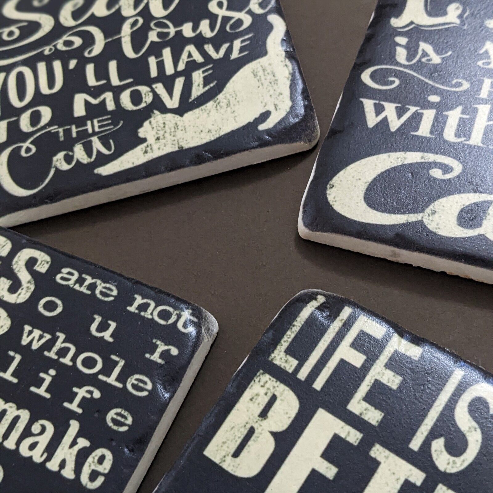 Ceramic Coasters Set of 4 Coffee Cup Coasters Table Mats Dog Cats Theme Mats