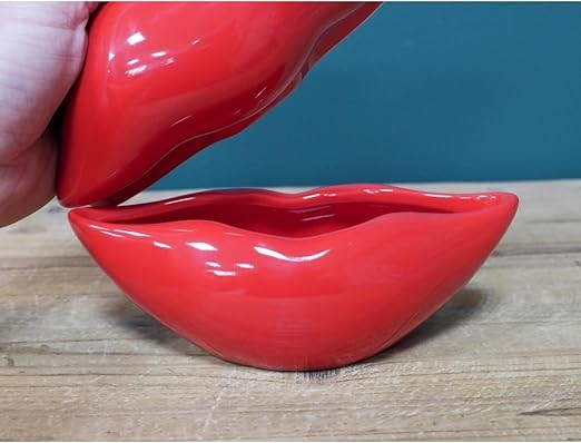 Red Lips Ornament Ceramic Modern Bits & Bobs Storage Funky Womens Decor Glosssy