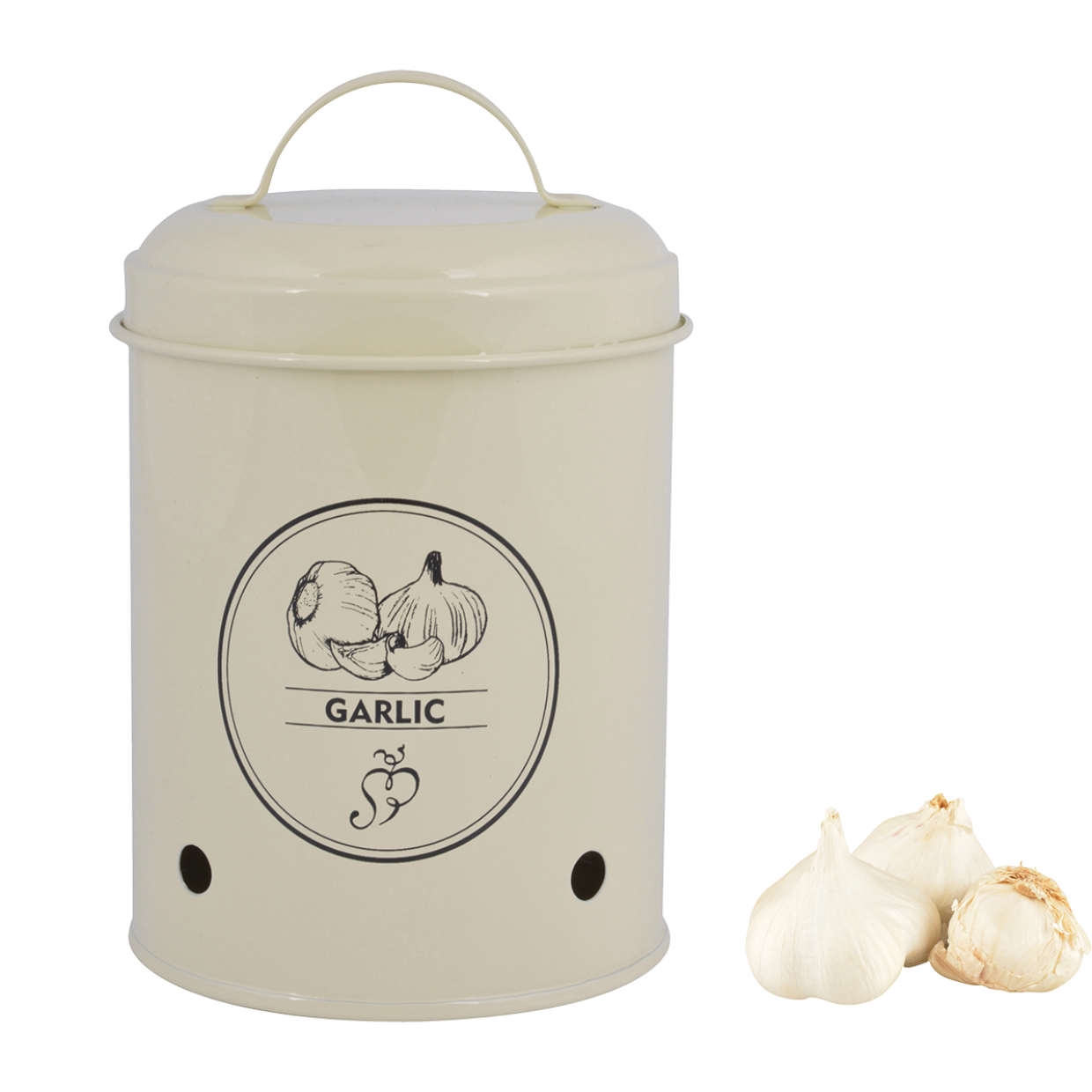 Metal Powder Coated Onion Garlic Potatoes Storage Jars Canisters With Handle Lid