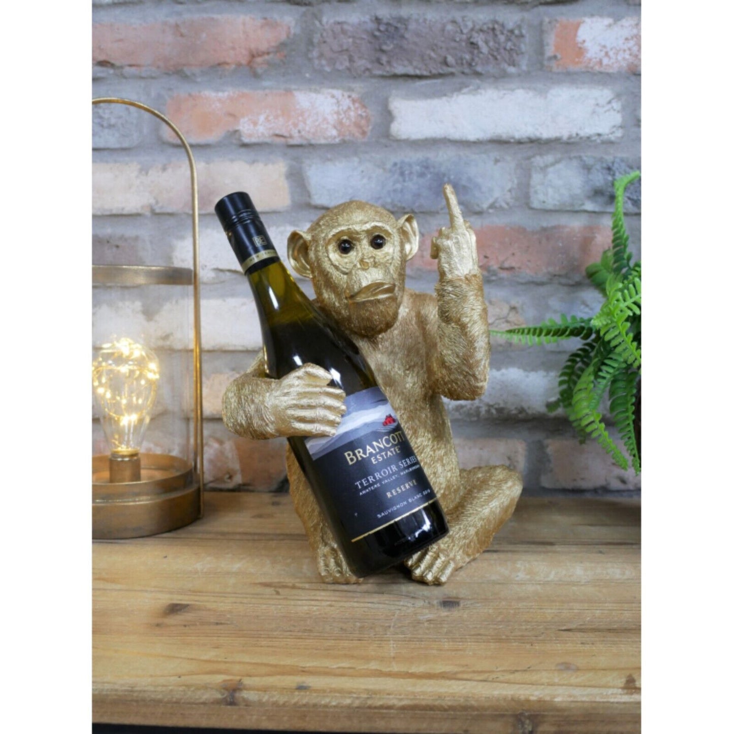 Resin Gold Up Yours Monkey Wine Holder Rude Novelty Shelf Sitter Cheeky Ornament