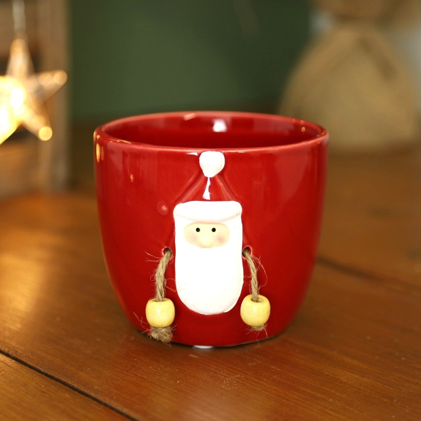 Ceramic Red Planter Santa with Dangly Arms Gloss Christmas Xmas Plant Pot